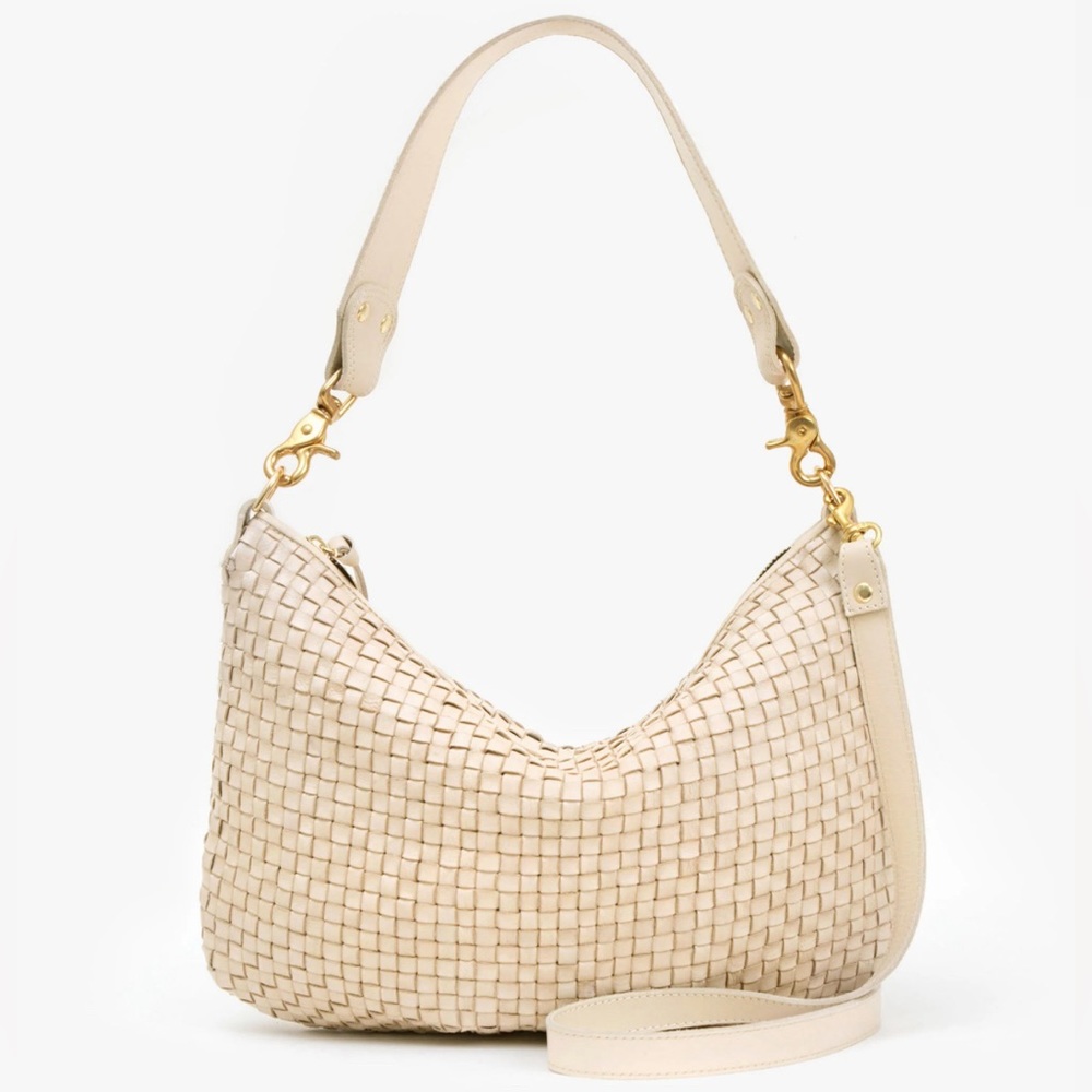 Clare V Moyer Messenger Cream Woven Checker